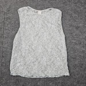 Vintage DKNY Tank Top Womens Medium Y2K Lace Baby Blue Floral Sheer 90s Fairy